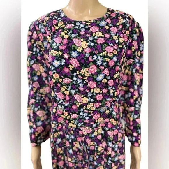 SL Fashions Pink and Yellow Midi Long Sleeve Dress - Picture 2 of 12